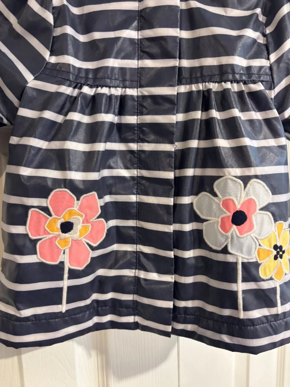 Gymboree Striped Floral Fleece Lined Rain Jacket w/ Hood 18-24m